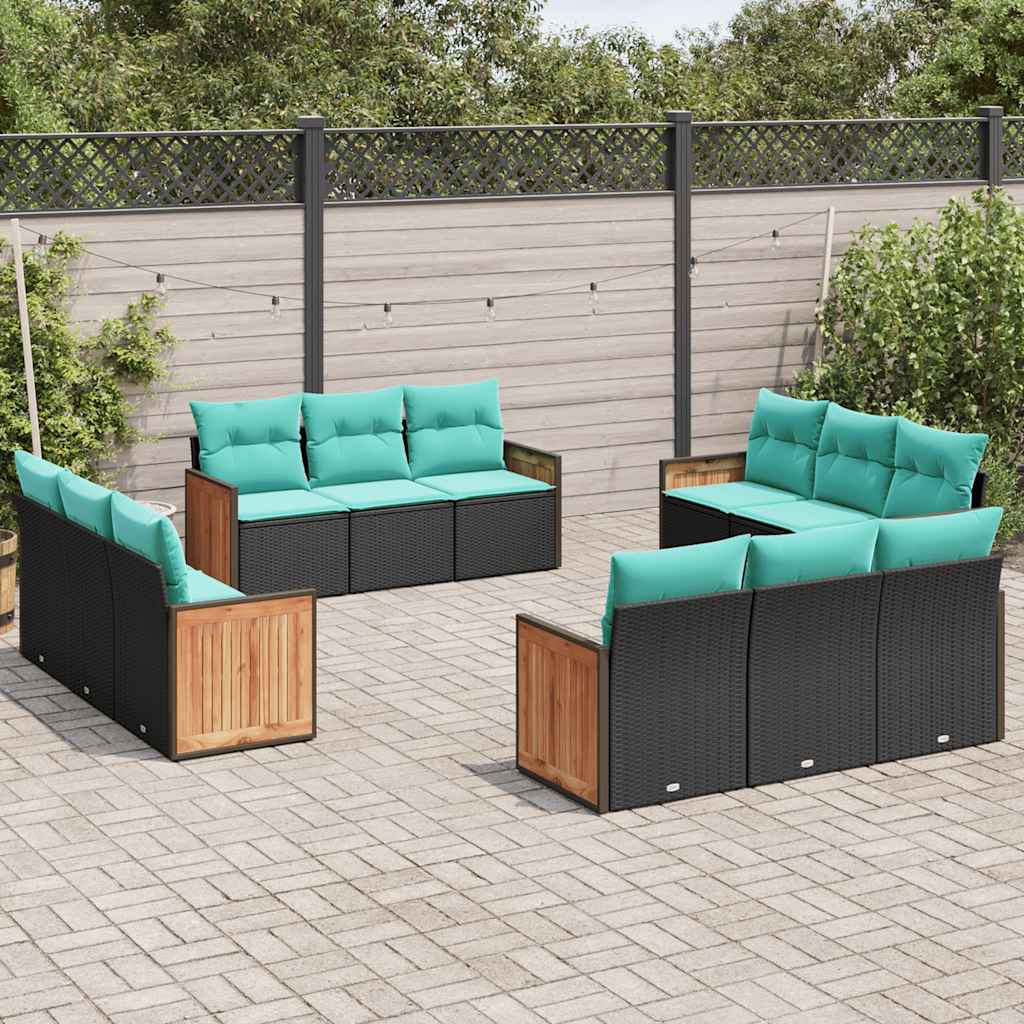 12-delt havesofasæt med hynder sort polyrattan