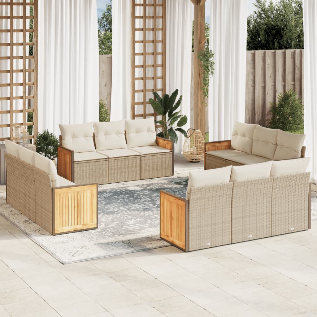 sofasæt til haven 12 dele med hynder polyrattan beige
