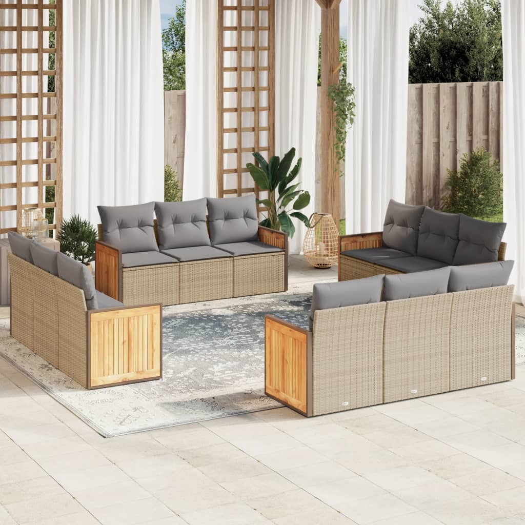 sofasæt til haven 12 dele med hynder polyrattan beige