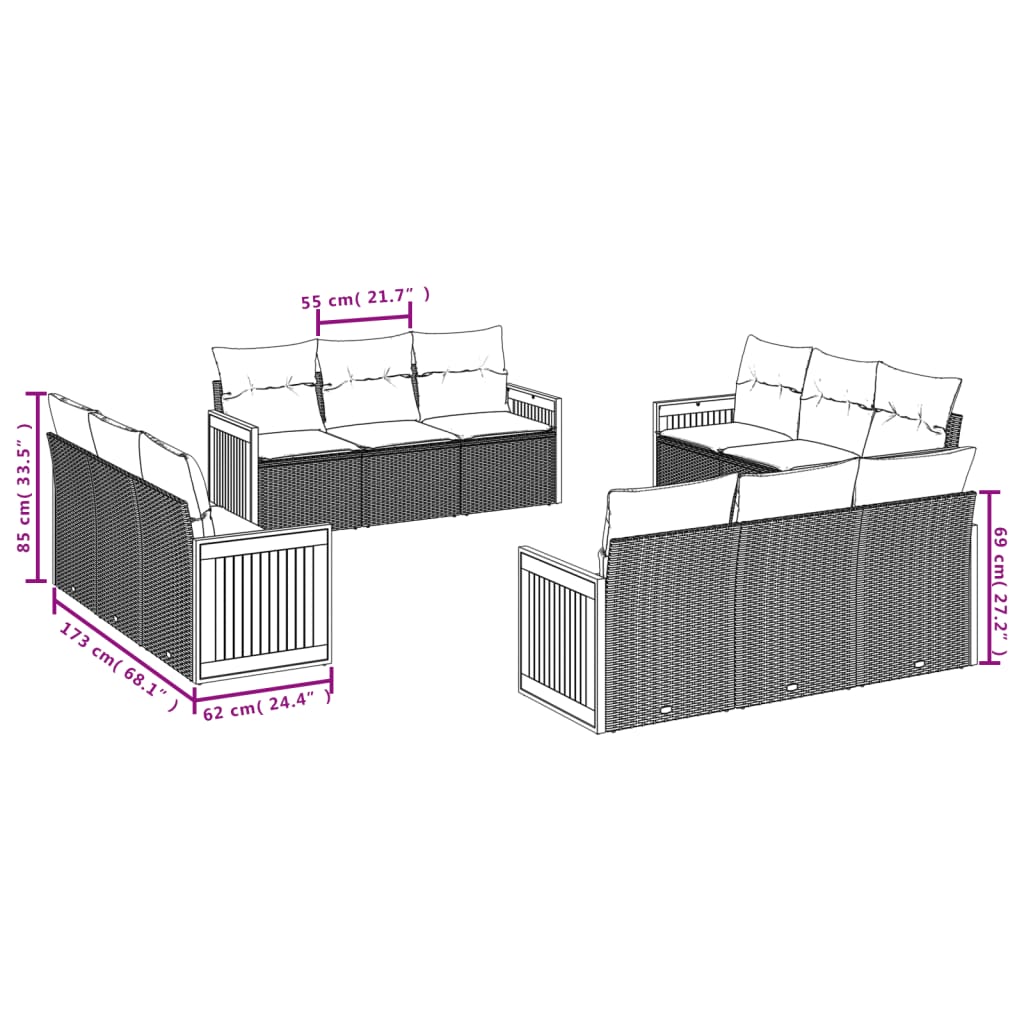 sofasæt til haven 12 dele med hynder polyrattan grå