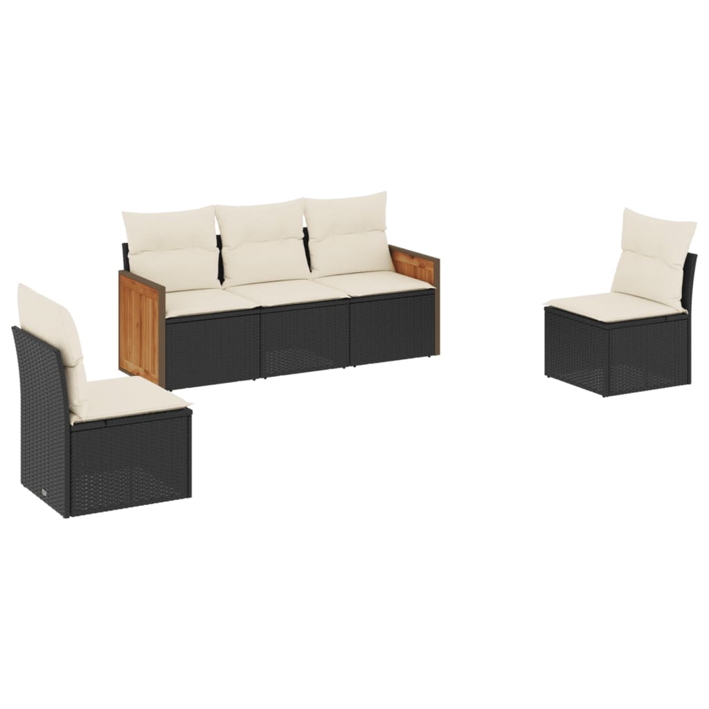 sofasæt til haven 5 dele med hynder polyrattan sort