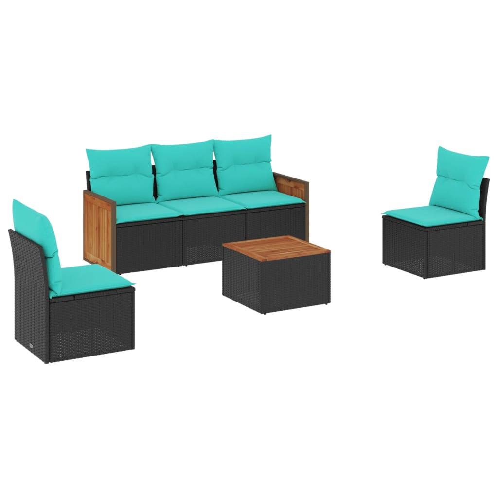havesofasæt med 6 hynder sort polyrattan