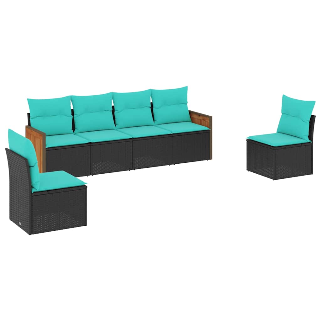 havesofasæt med 6 hynder sort polyrattan