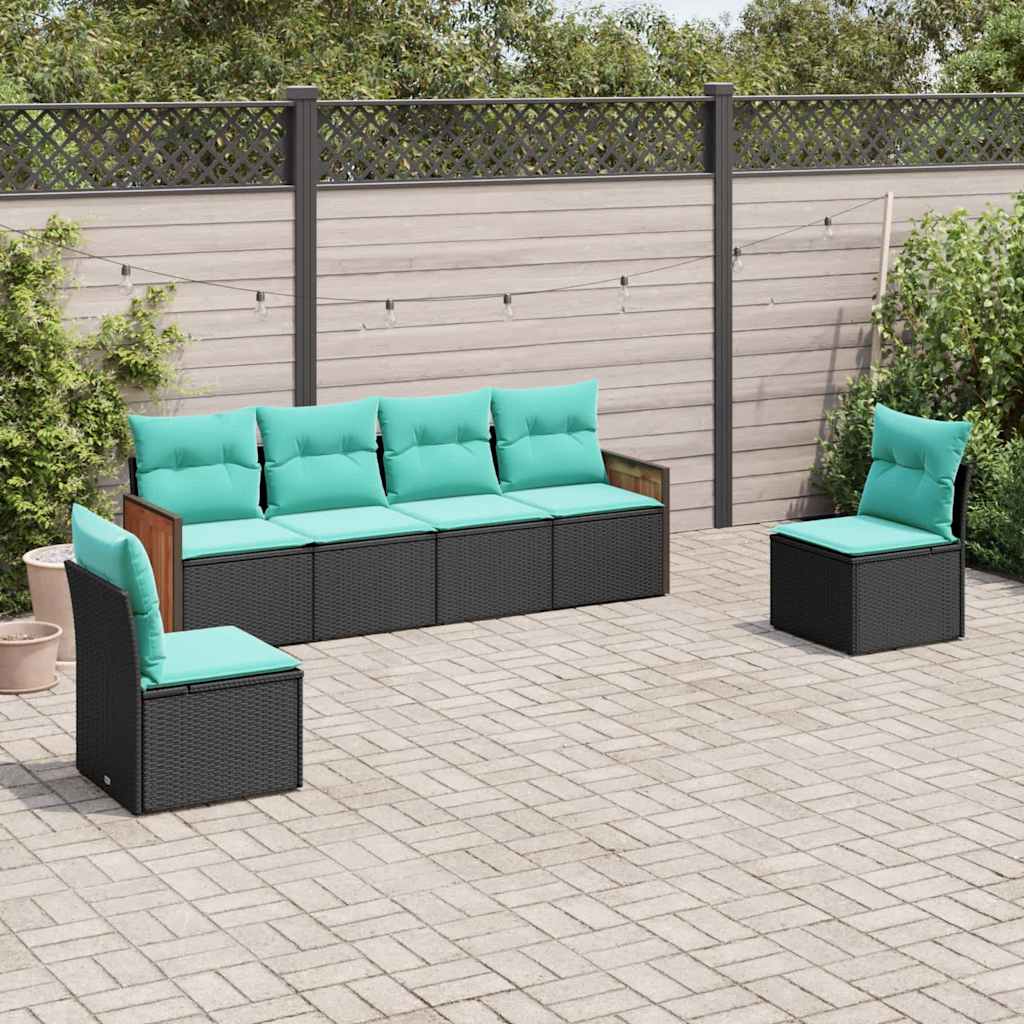 havesofasæt med 6 hynder sort polyrattan