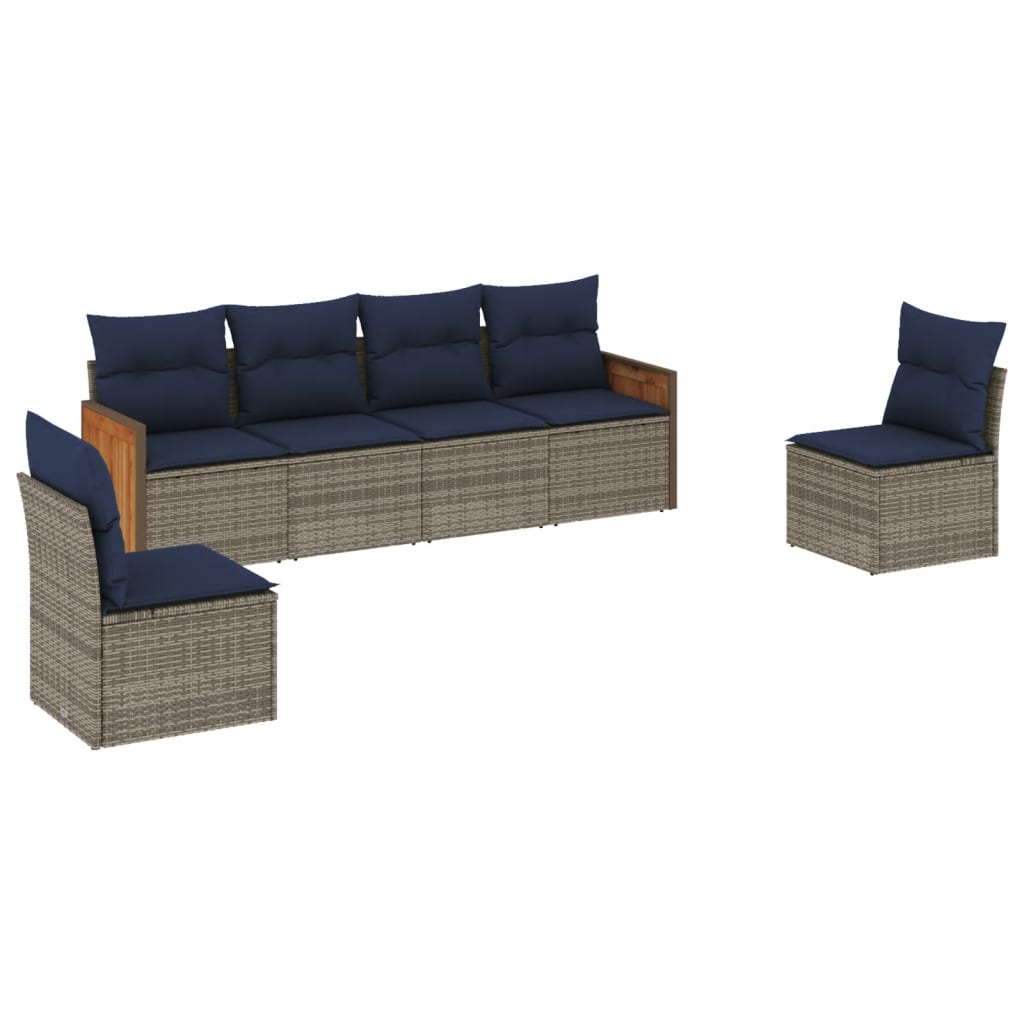 havesofasæt med 6 dele og hynder grå polyrattan