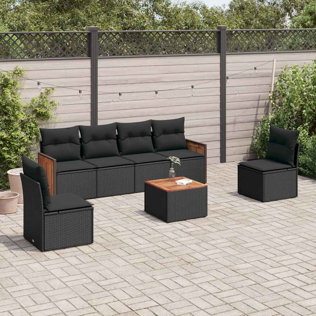 sofasæt til haven 7 dele med hynder polyrattan sort