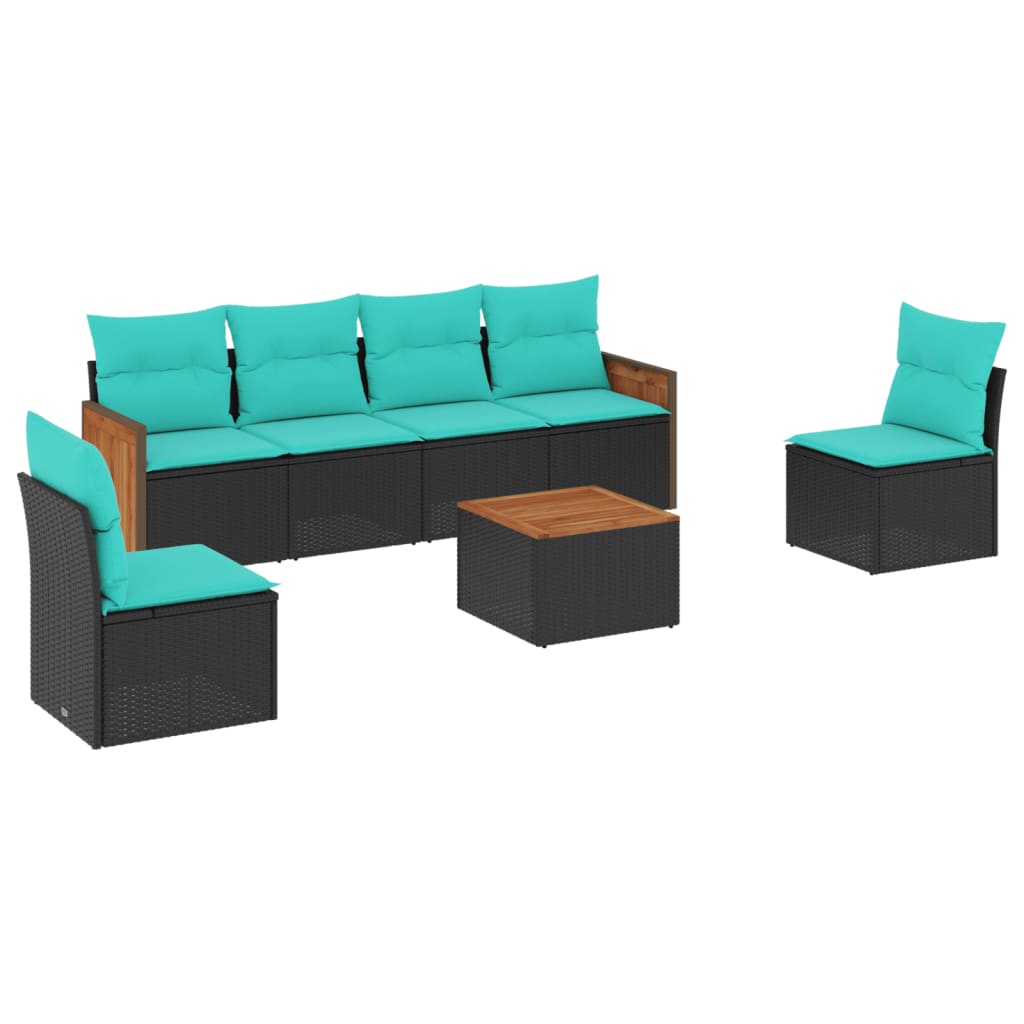 havesofasæt med 7 hynder sort polyrattan