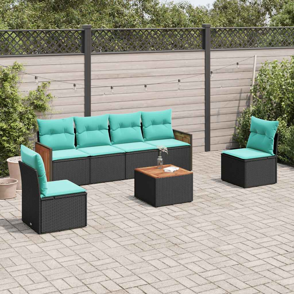 havesofasæt med 7 hynder sort polyrattan