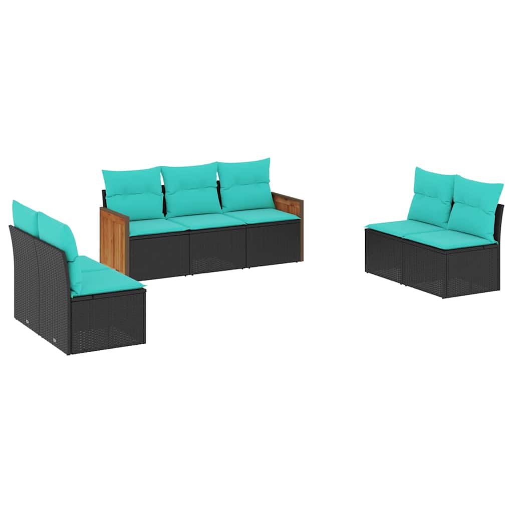 havesofasæt med 7 hynder sort polyrattan