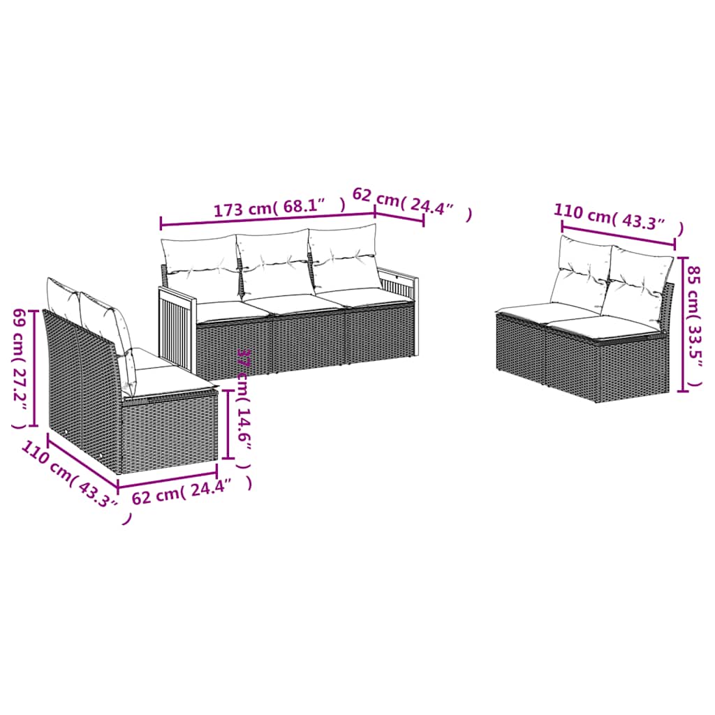 havesofasæt med 7 hynder sort polyrattan