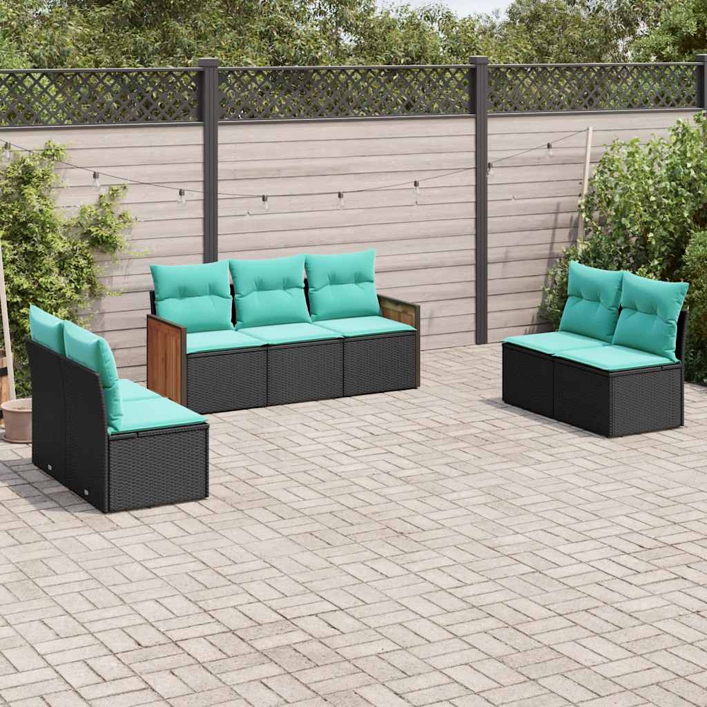havesofasæt med 7 hynder sort polyrattan