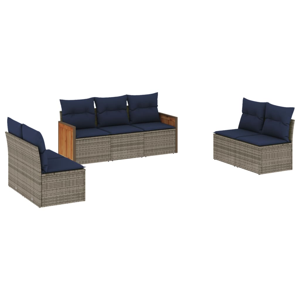 havesofasæt med 7 dele og hynder grå polyrattan