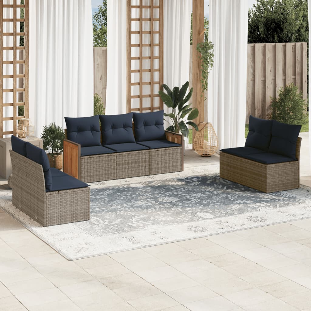 havesofasæt med 7 dele og hynder grå polyrattan