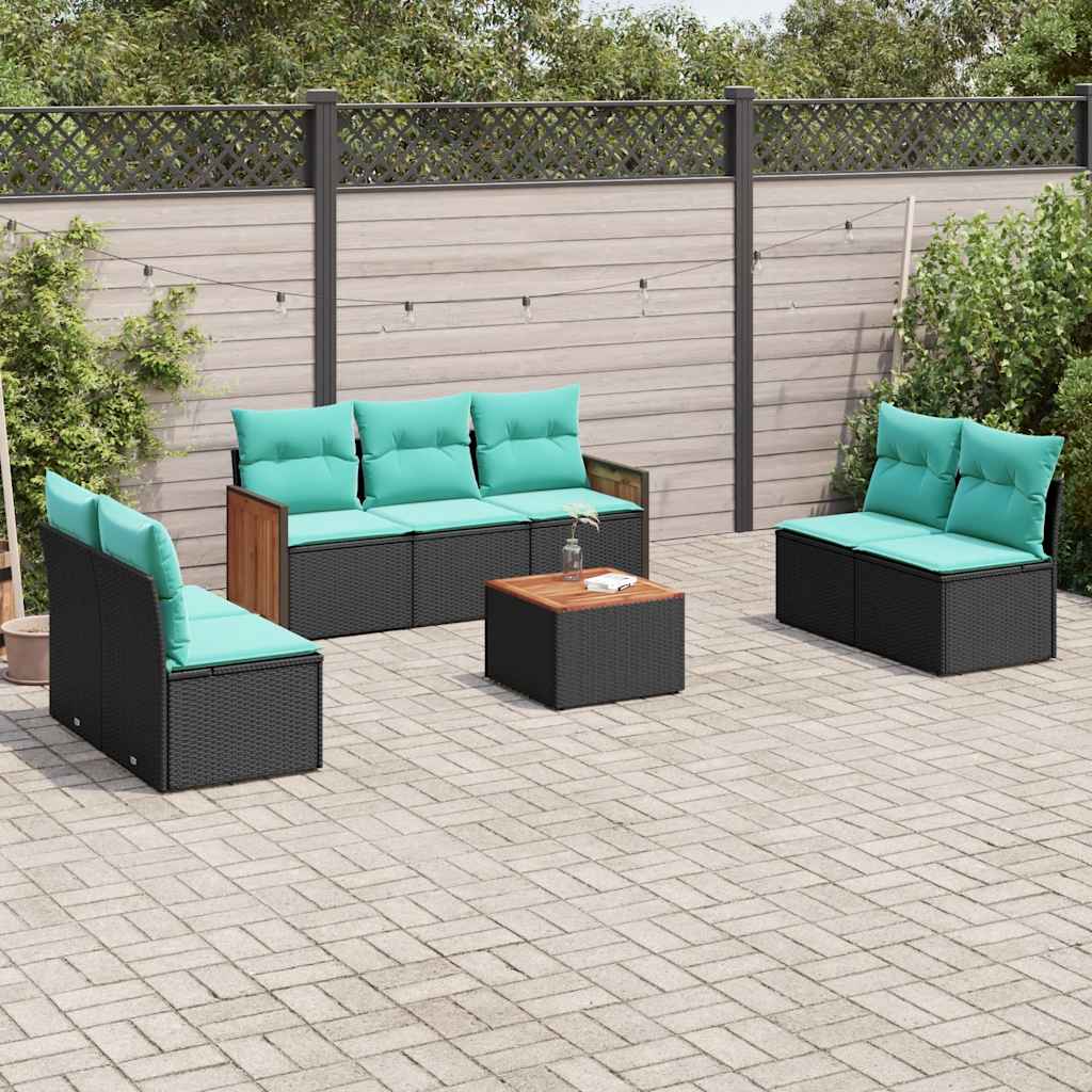 8-delt havesofasæt med hynder sort polyrattan