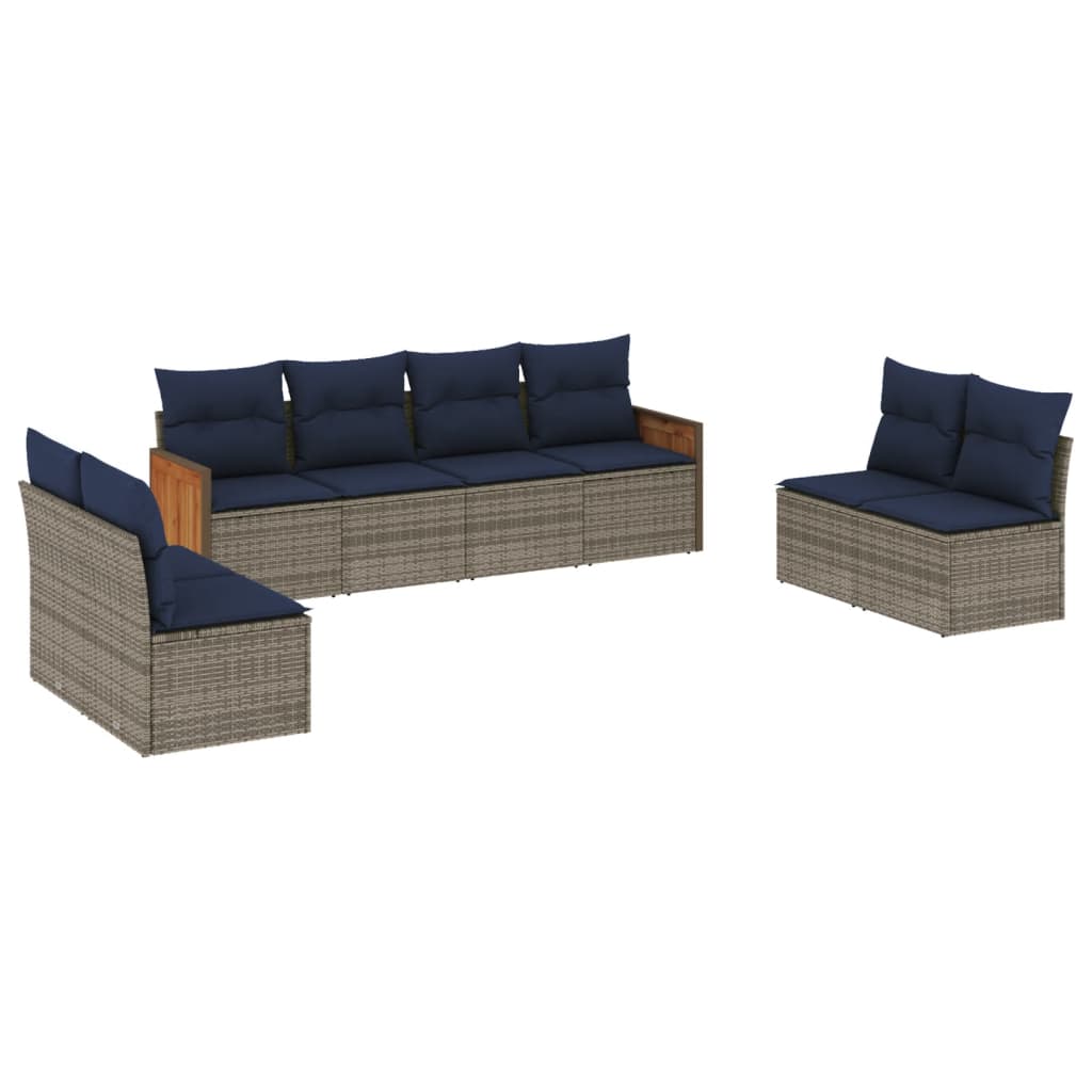 havesofasæt med 8 hynder grå polyrattan