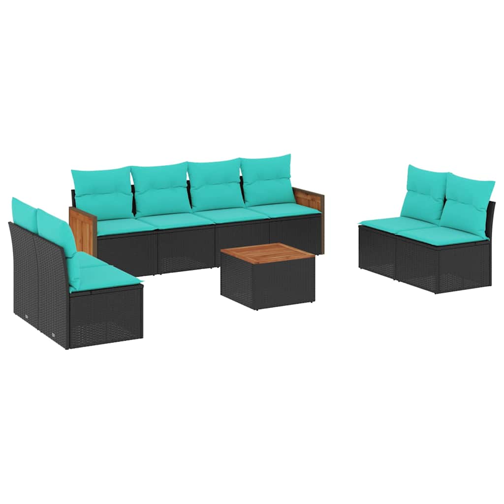 havesofasæt med 9 dele og hynder sort polyrattan