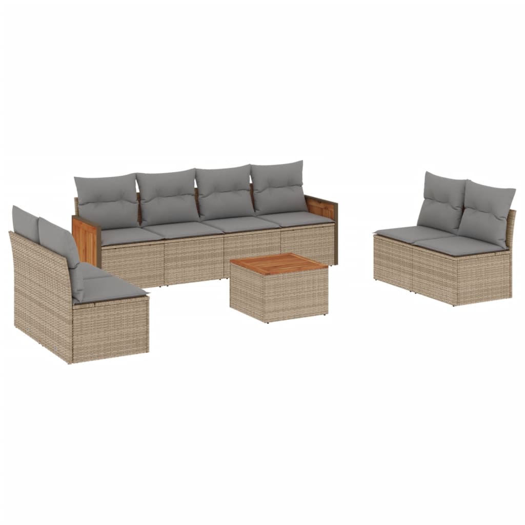 sofasæt til haven 9 dele med hynder polyrattan beige