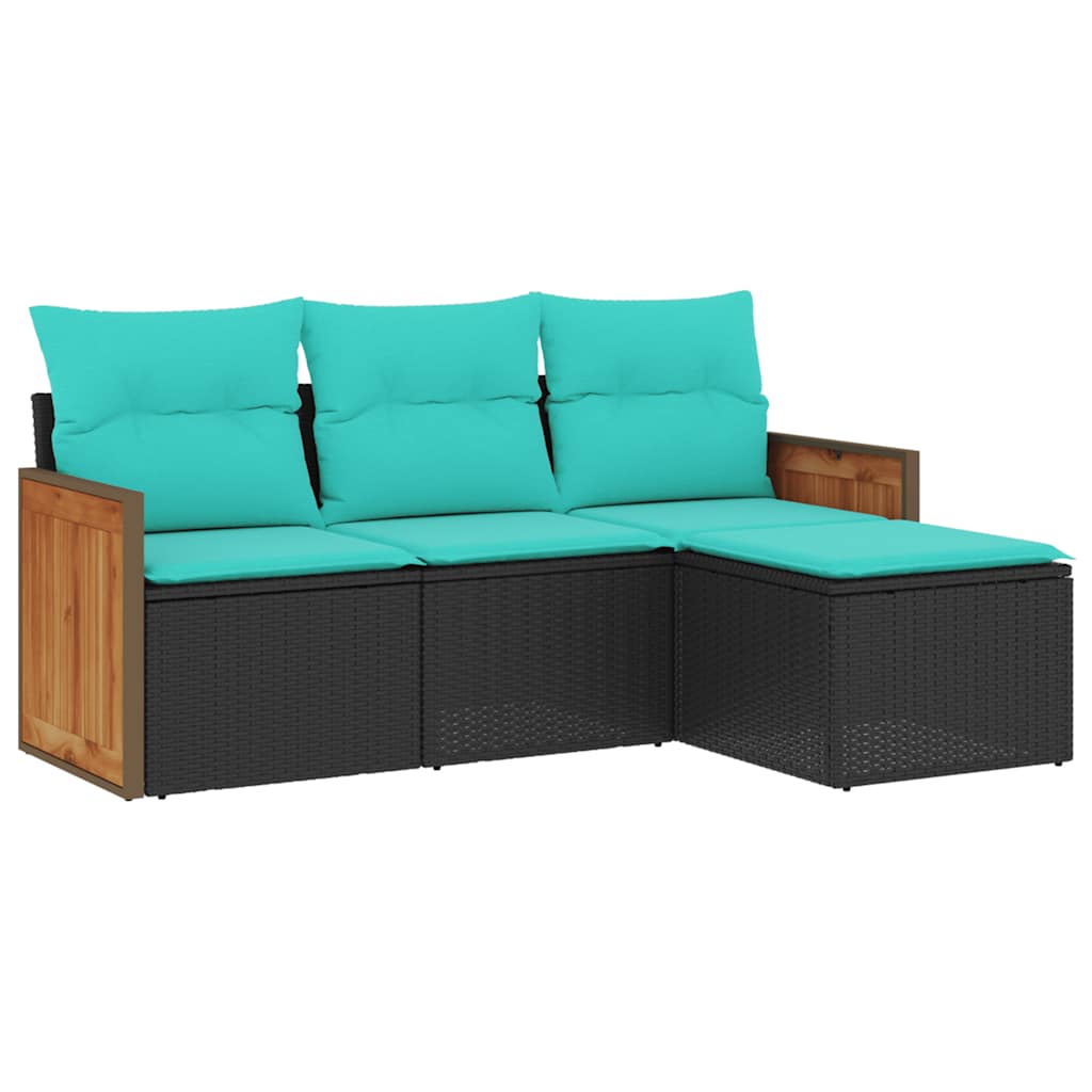 havesofasæt med 4 dele og hynder sort polyrattan
