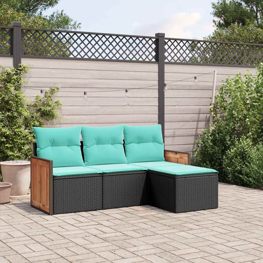 havesofasæt med 4 dele og hynder sort polyrattan