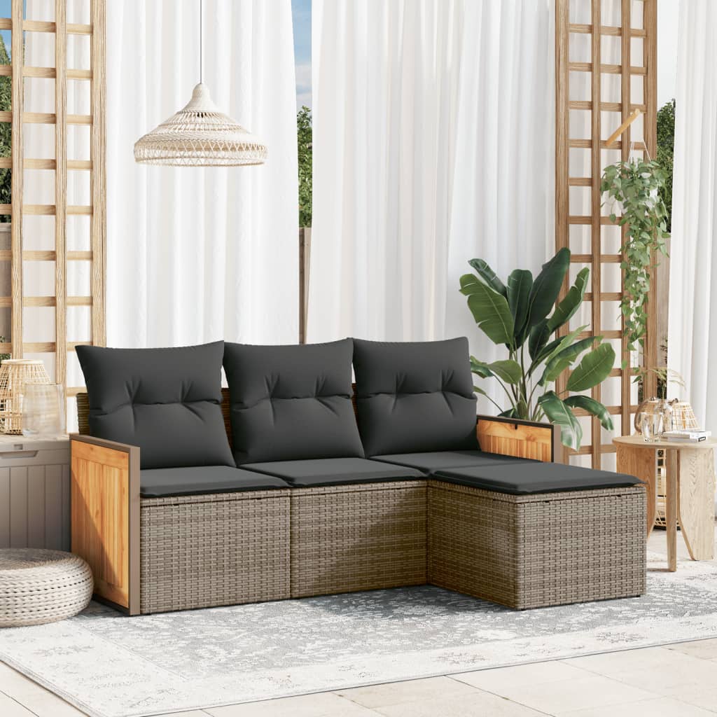 sofasæt til haven 4 dele med hynder polyrattan grå