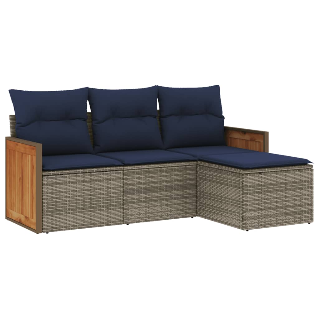 havesofasæt med 4 dele og hynder grå polyrattan