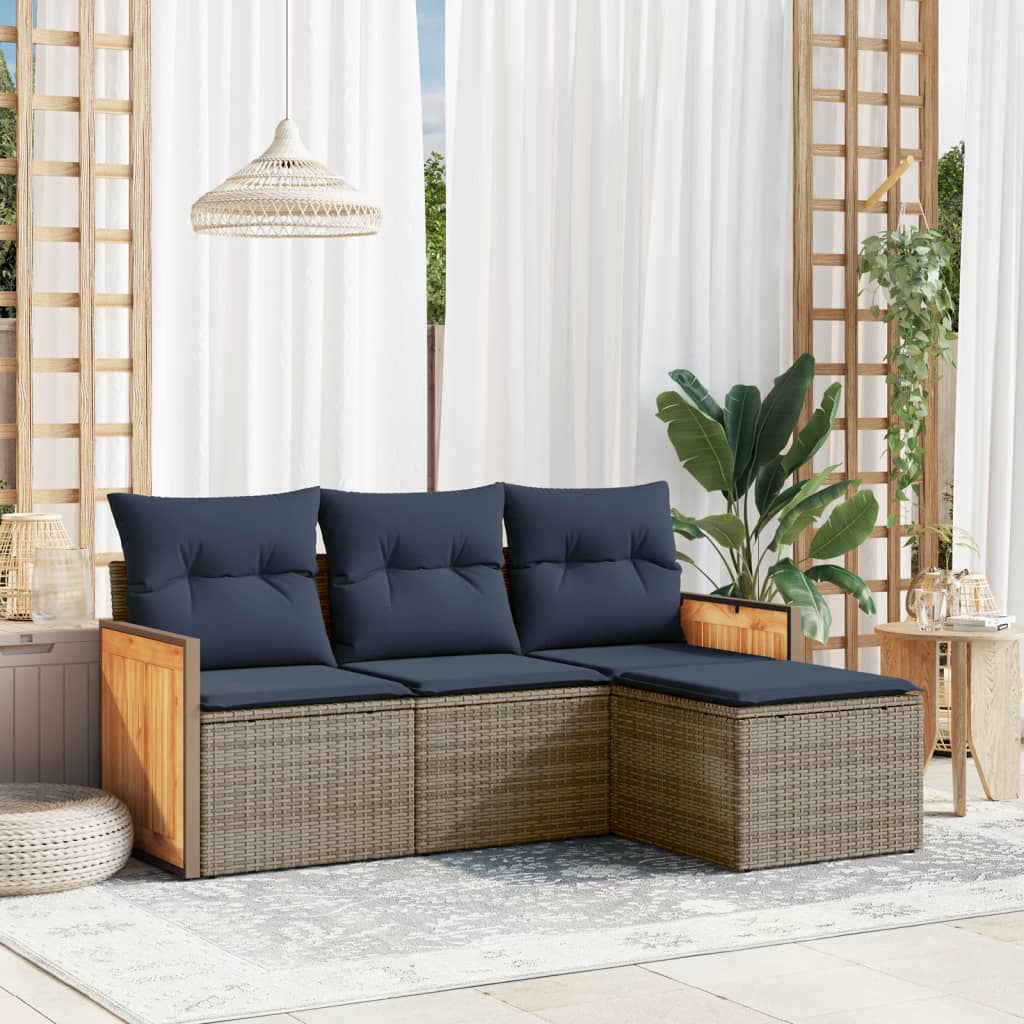 havesofasæt med 4 dele og hynder grå polyrattan