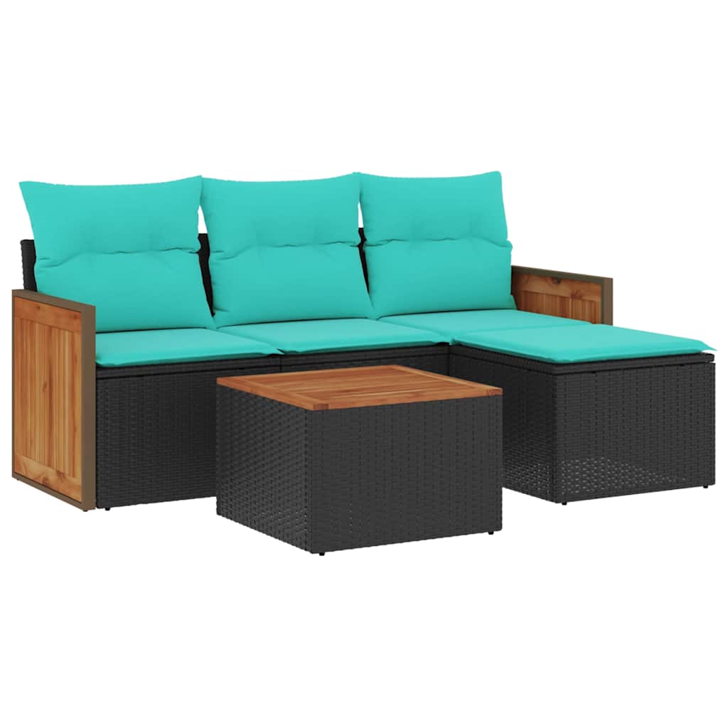 havesofasæt med 5 dele og hynder sort polyrattan