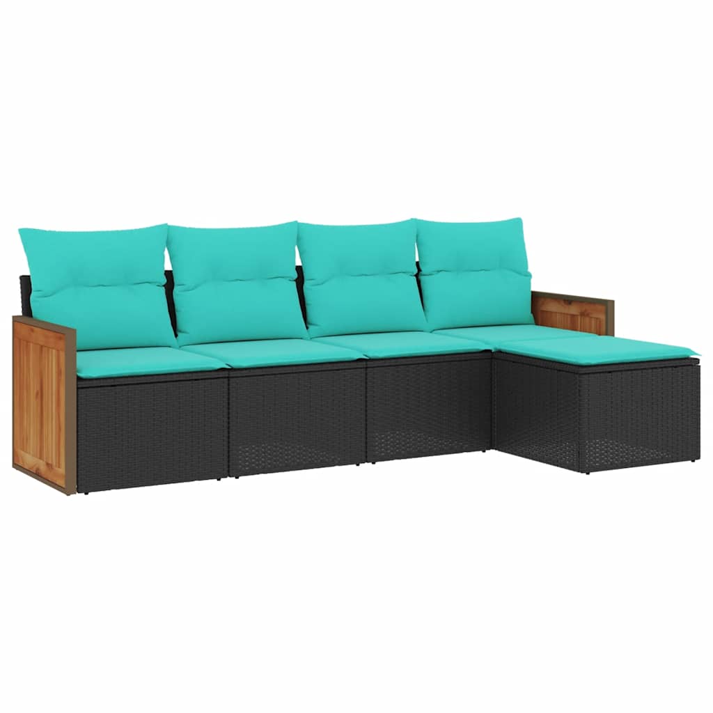 havesofasæt med 5 dele og hynder sort polyrattan