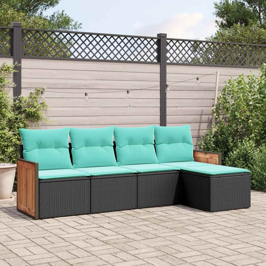 havesofasæt med 5 dele og hynder sort polyrattan