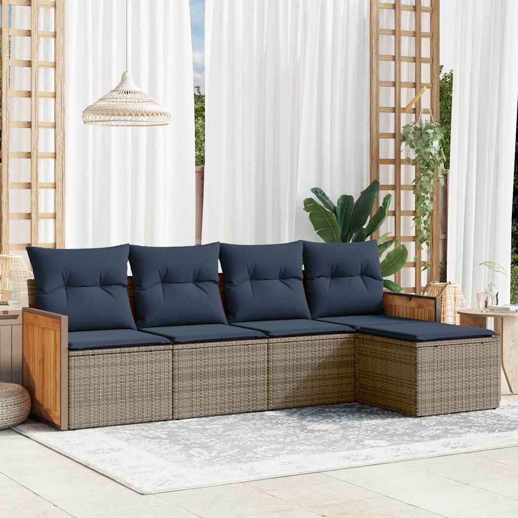 havesofasæt med 5 dele og hynder grå polyrattan