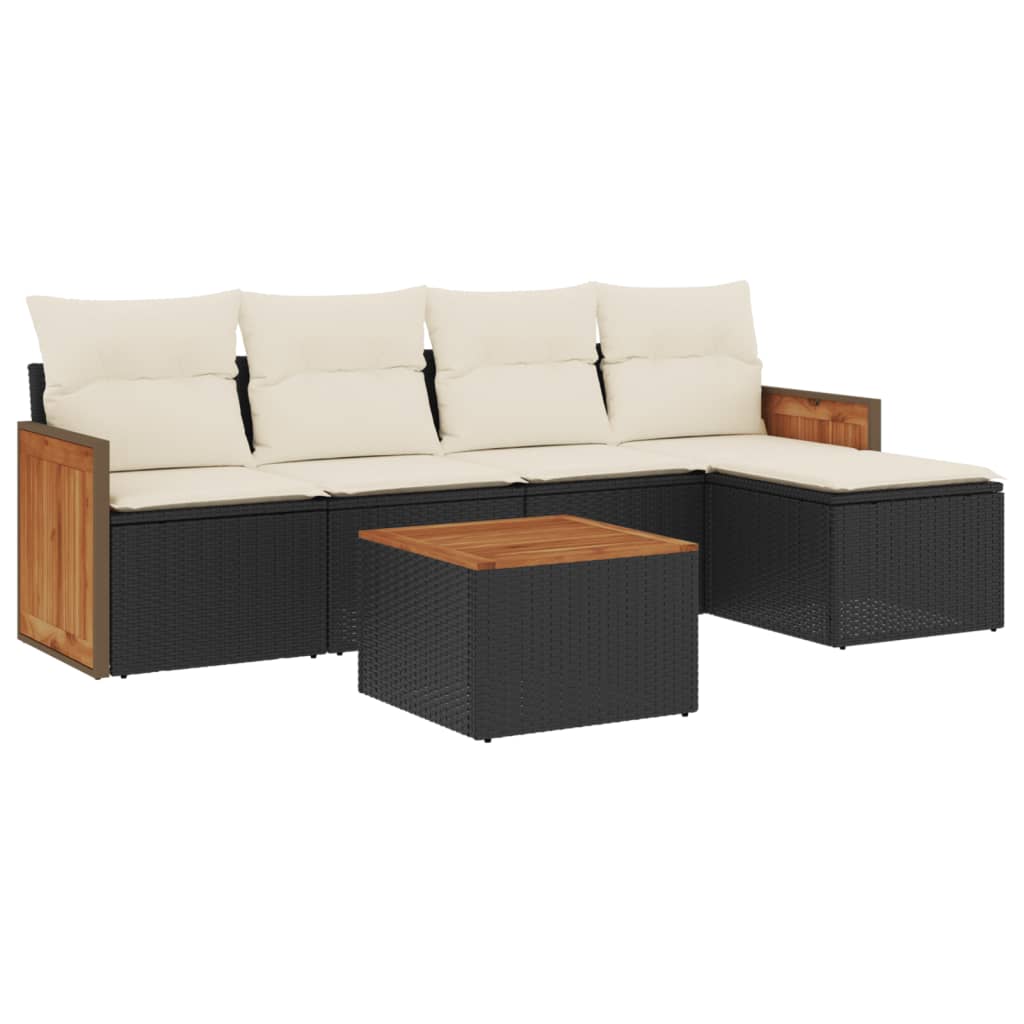 sofasæt til haven 6 dele med hynder polyrattan sort