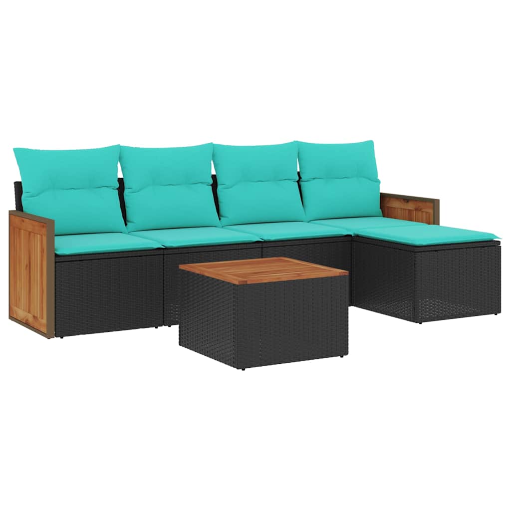 havesofasæt med 6 hynder sort polyrattan