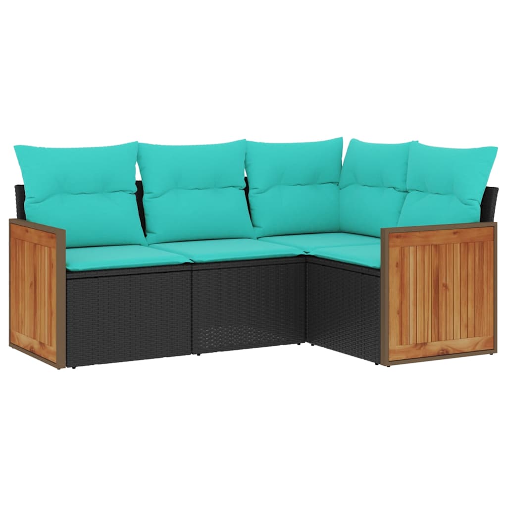 havesofasæt med 4 dele og hynder sort polyrattan