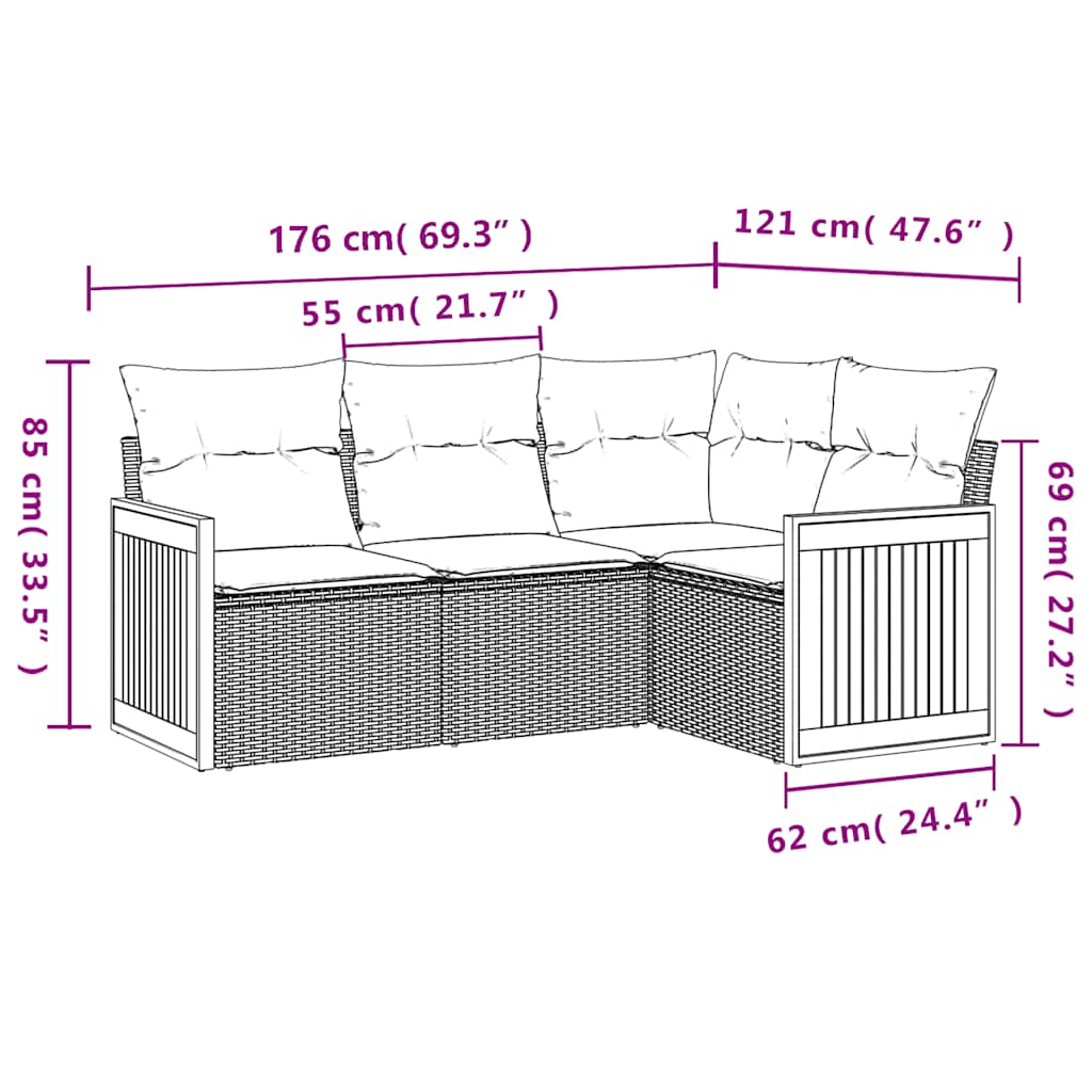 havesofasæt med 4 dele og hynder sort polyrattan