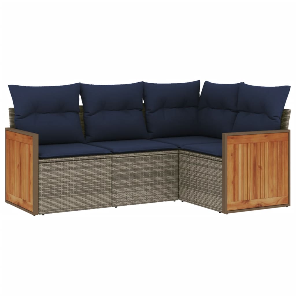 havesofasæt med 4 dele og hynder grå polyrattan