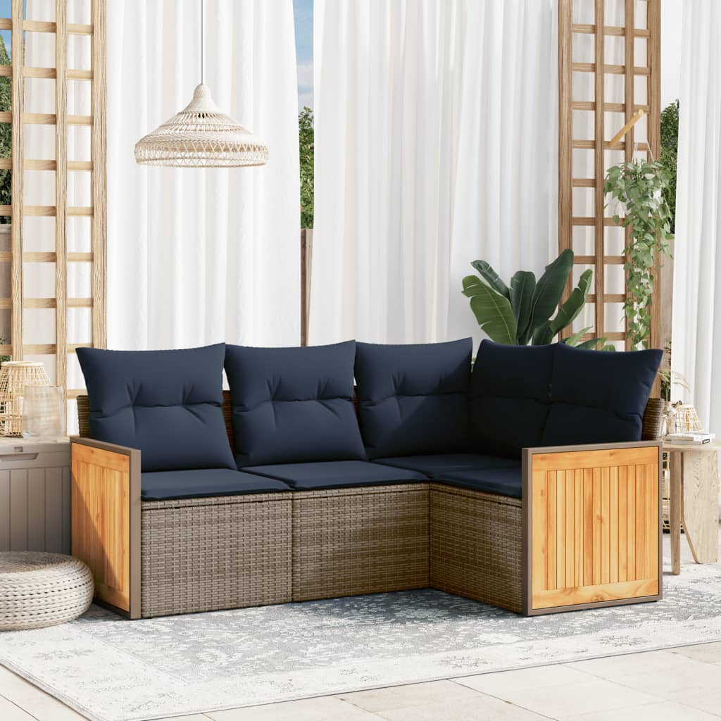 havesofasæt med 4 dele og hynder grå polyrattan