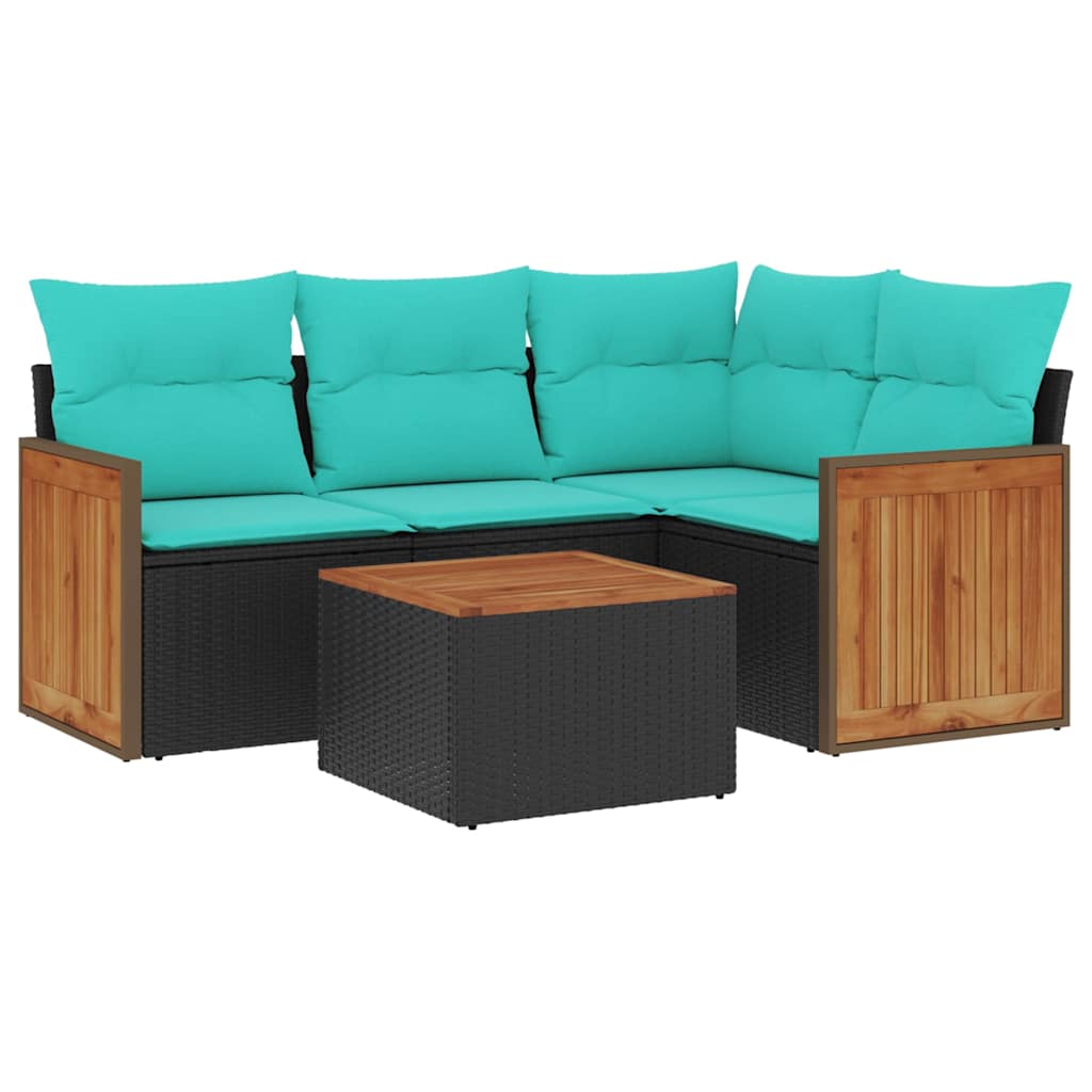 havesofasæt med 5 dele og hynder sort polyrattan