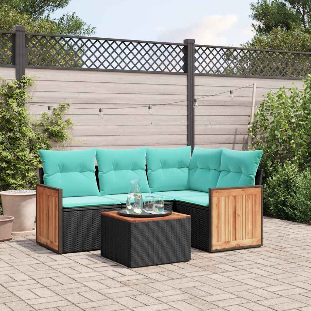 havesofasæt med 5 dele og hynder sort polyrattan