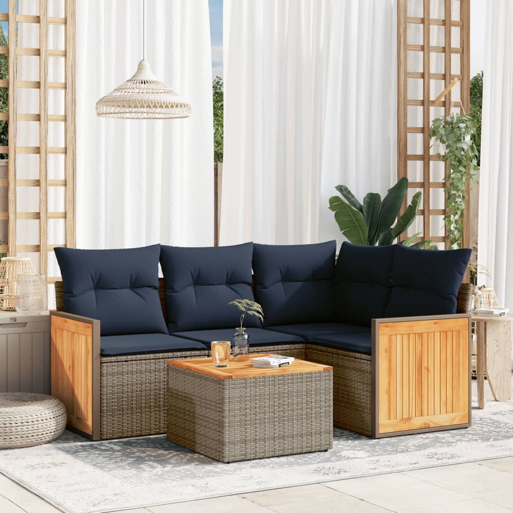 havesofasæt med 5 dele og hynder grå polyrattan
