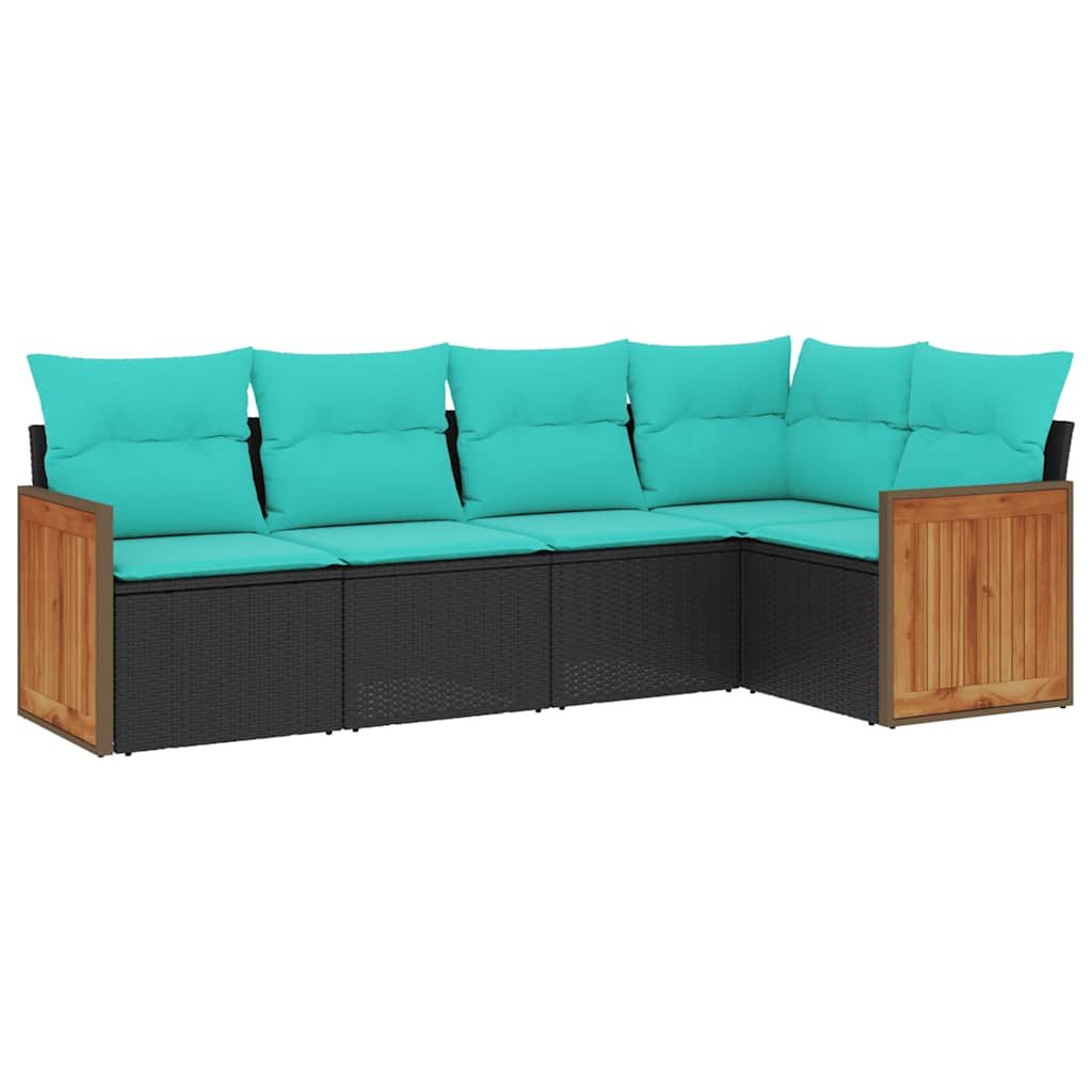 havesofasæt med 5 dele og hynder sort polyrattan