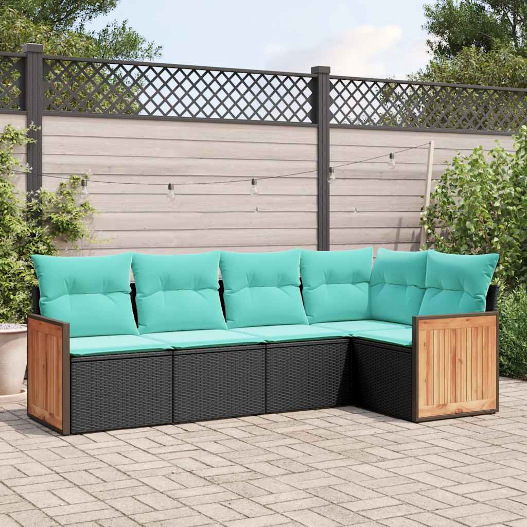 havesofasæt med 5 dele og hynder sort polyrattan