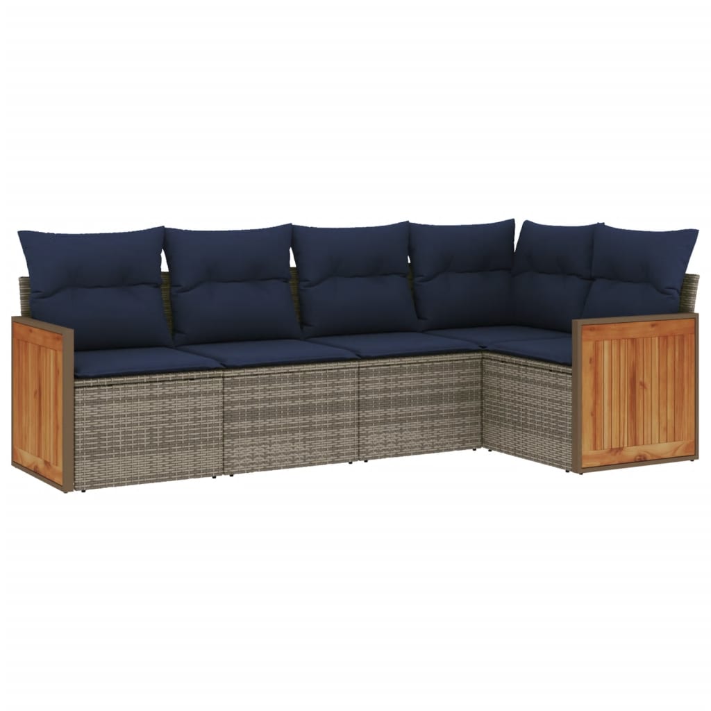 havesofasæt med 5 dele og hynder grå polyrattan