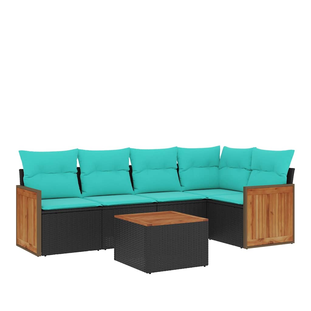 havesofasæt med 6 hynder sort polyrattan