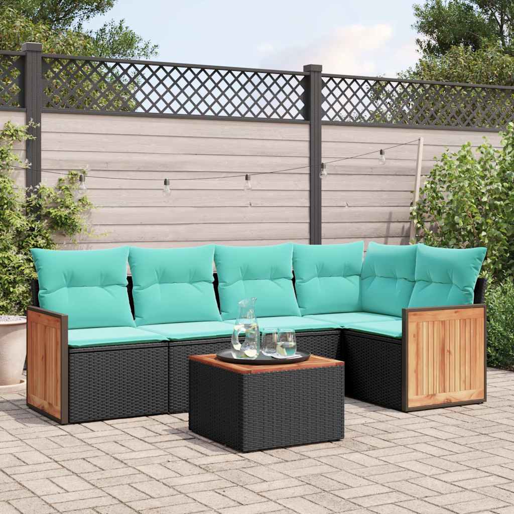 havesofasæt med 6 hynder sort polyrattan
