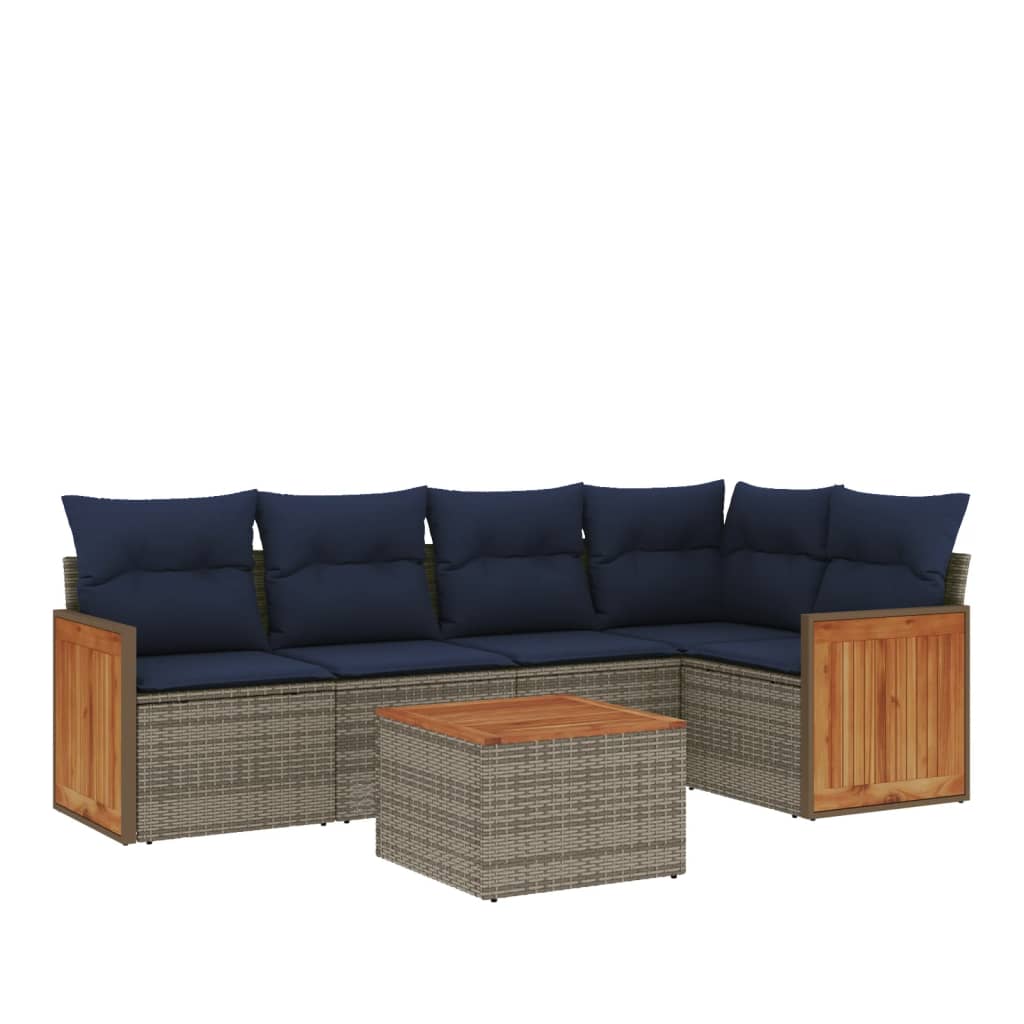 havesofasæt med 6 dele og hynder grå polyrattan