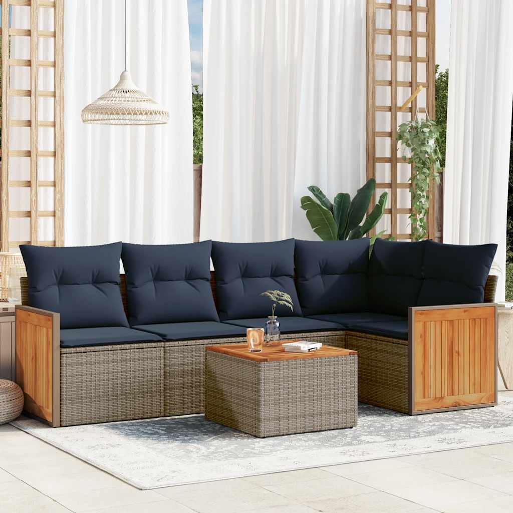 havesofasæt med 6 dele og hynder grå polyrattan