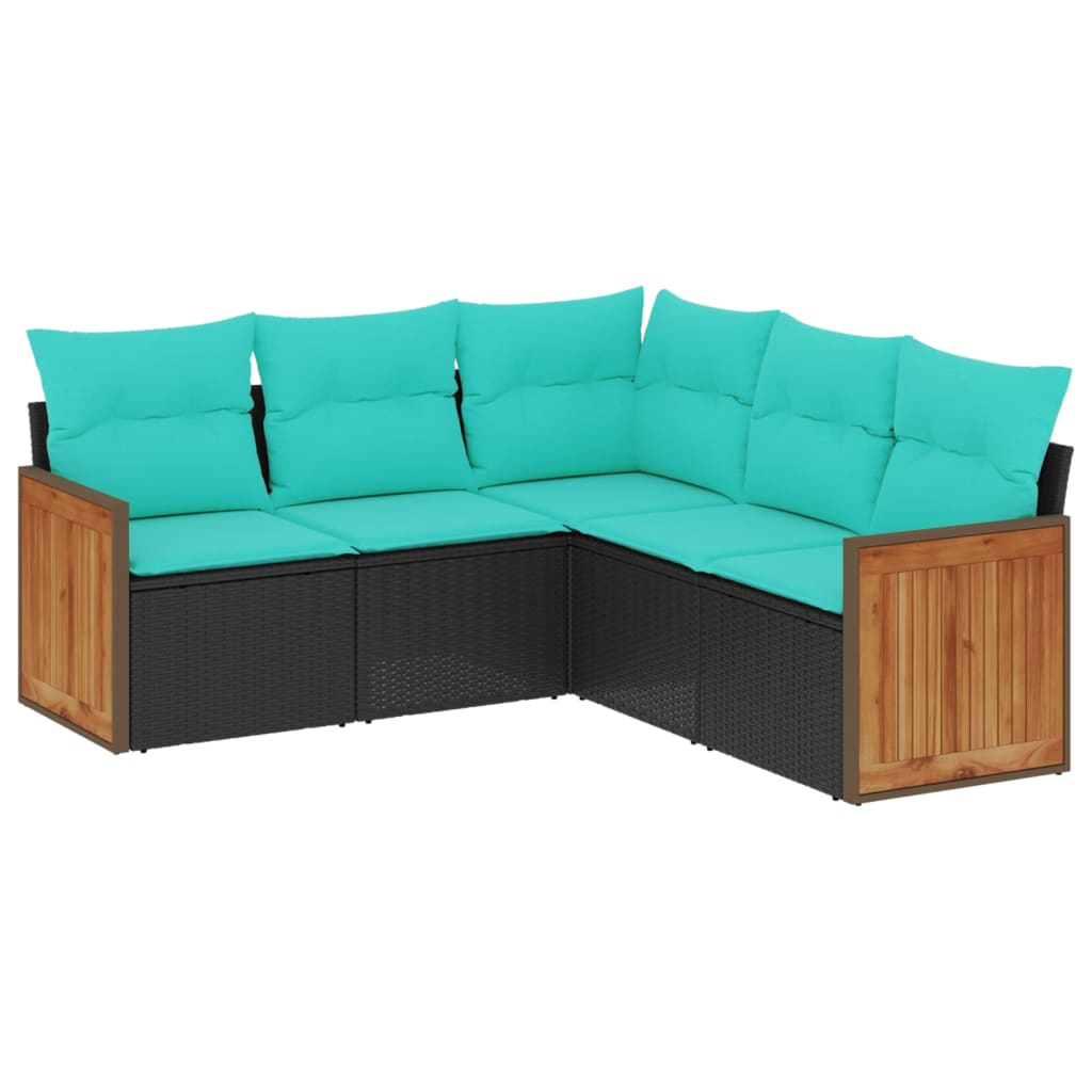 havesofasæt med 5 dele og hynder sort polyrattan