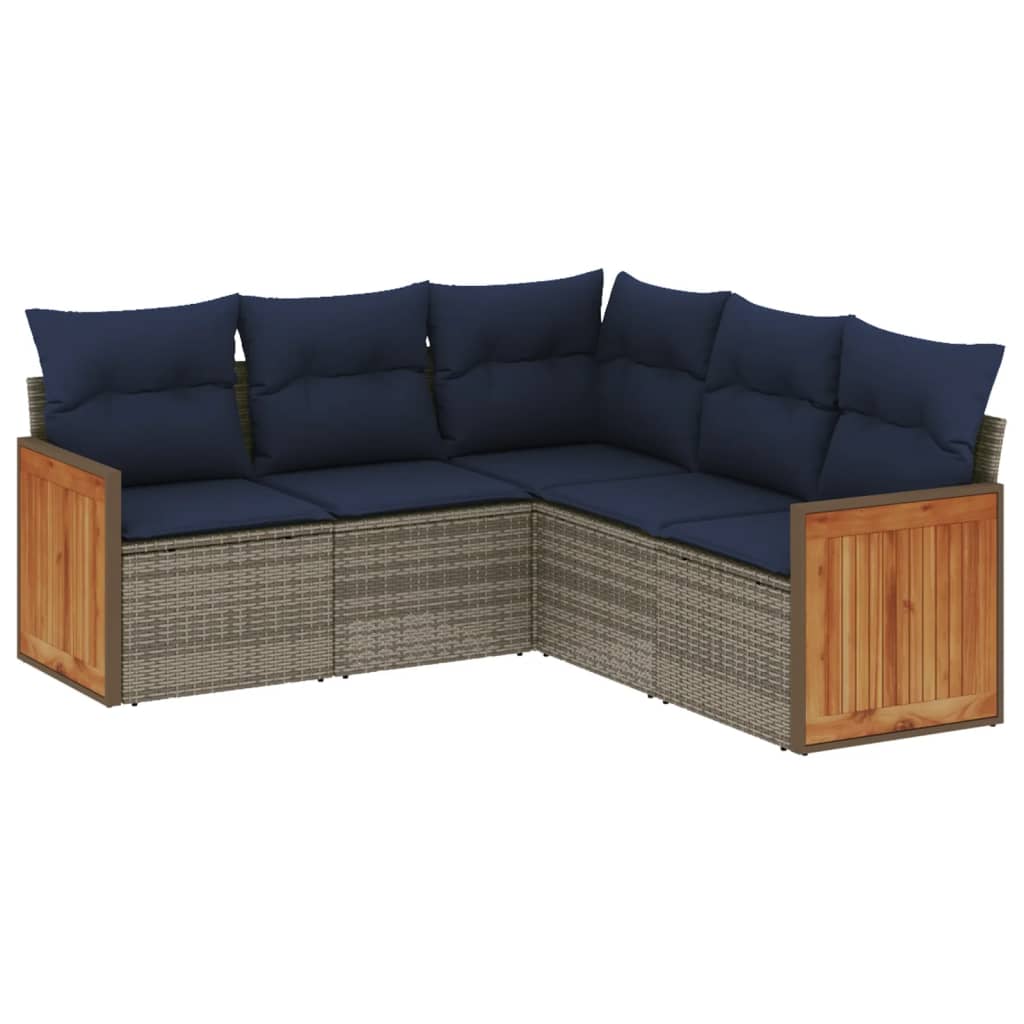 havesofasæt med 5 dele og hynder grå polyrattan