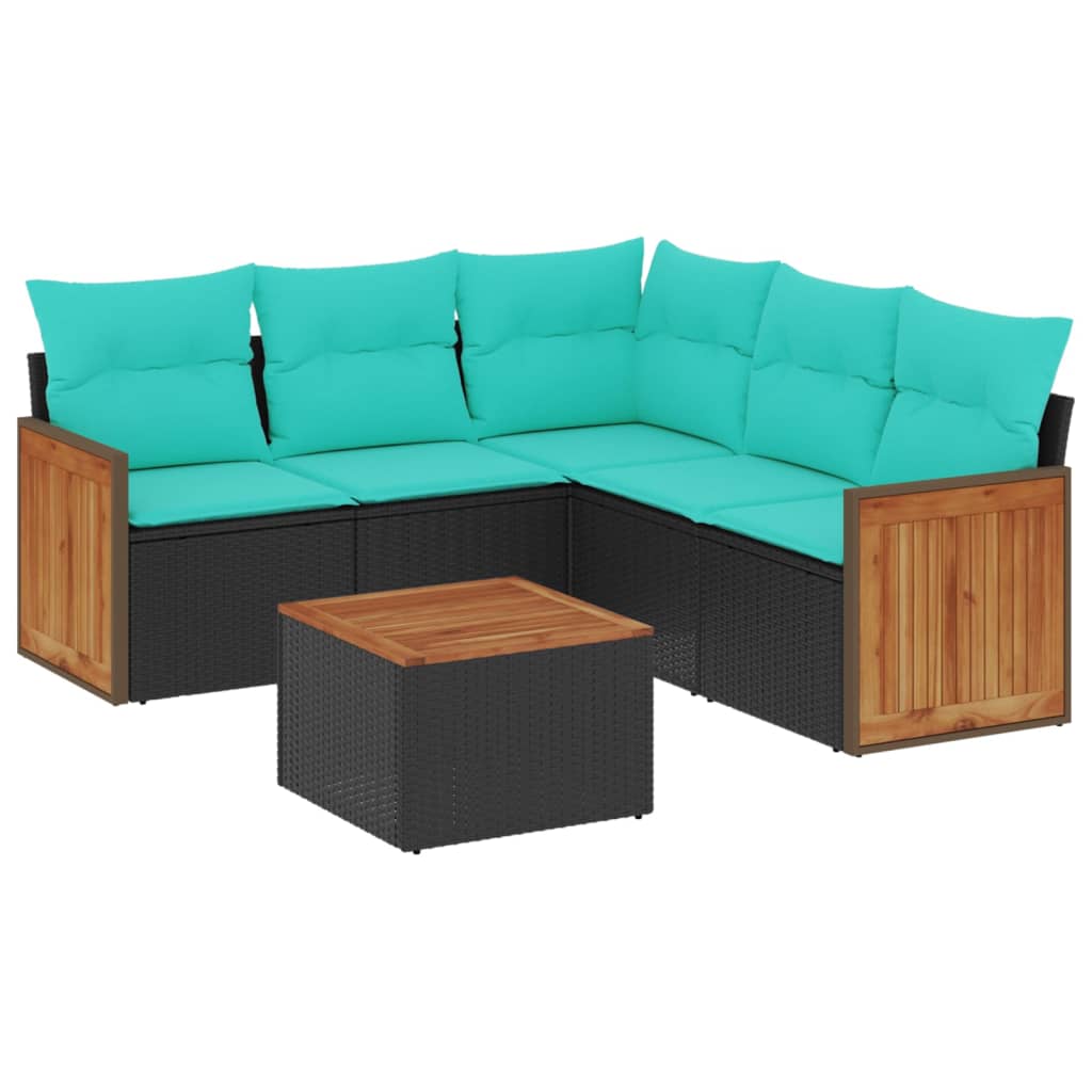 havesofasæt med 6 hynder sort polyrattan