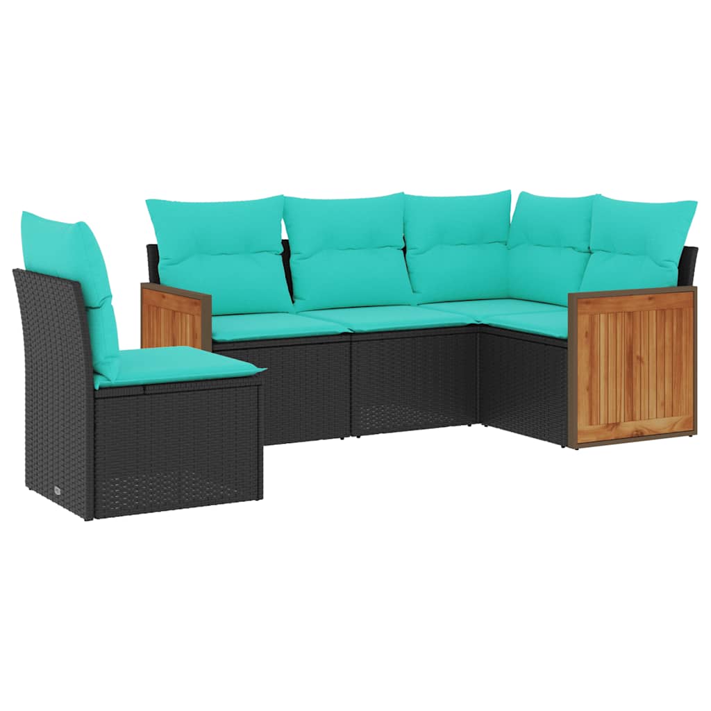havesofasæt med 5 dele og hynder sort polyrattan